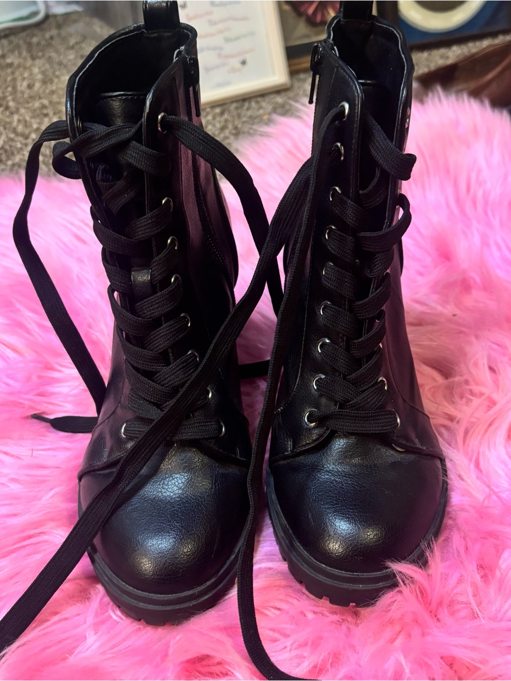 Brash Black Lace-Up Combat Boots Womens 7.5